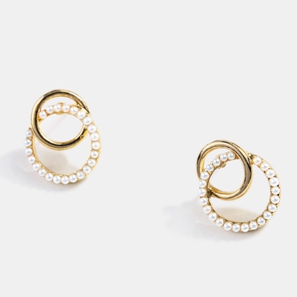 Double rings gold/pearl earrings S925 - Picture 2 of 4